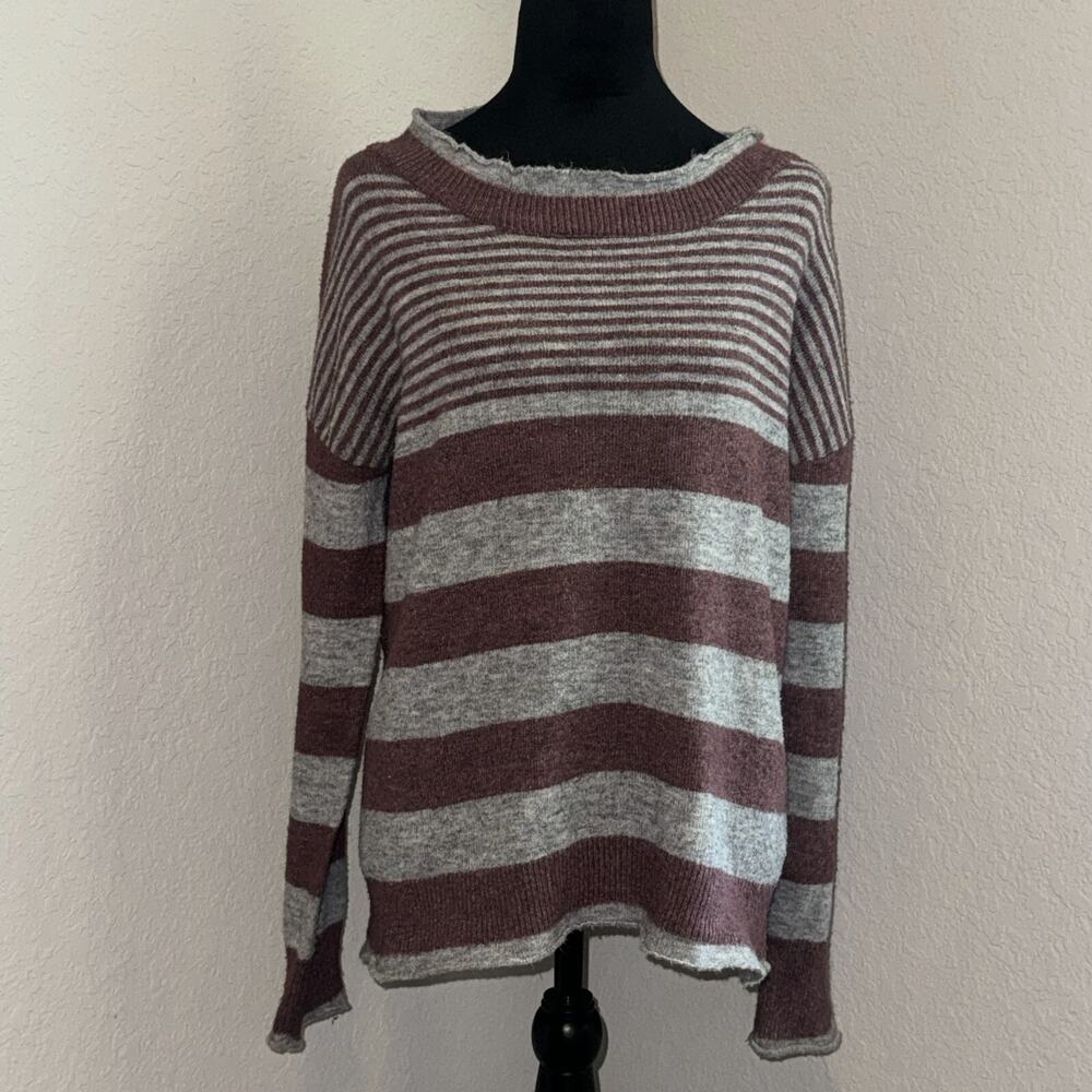 Sunday In Brooklyn Alana Sweater Women's Medium Maroon Gray Striped Long Sleeve
